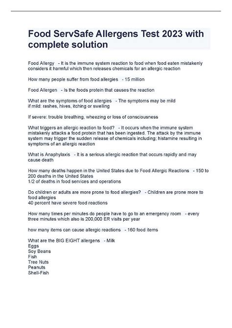 Food ServSafe Allergens Test 2023 with complete solution YouTube