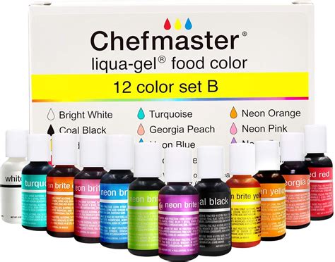 Food coloring gel. This set of 12 gel food colors is perfect for coloring buttercream, fondant, royal icing and more. Each color is 0.5 oz. (14 g) and highly concentrated, so a little goes a long way. … 