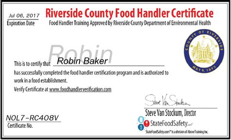 Food handlers card for riverside county california. Other Regulations. California Food Handler Card: Pursuant to Senate Bill 303, all food handlers are required to obtain a food handler card within 30 days of their date of hire from an ANAB-accredited training provider. For more information about the California Food Handler Card Law please click here. 