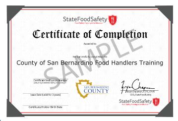 Food handlers card san bernardino county. The California Food Handler Card law does not require employers to pay for the food handler’s training and test. The food handler card is the property of the restaurant employee, which allows the employee to change jobs without having to obtain a new food handler card. A13. Q: I just obtained a California food handler card for my current ... 