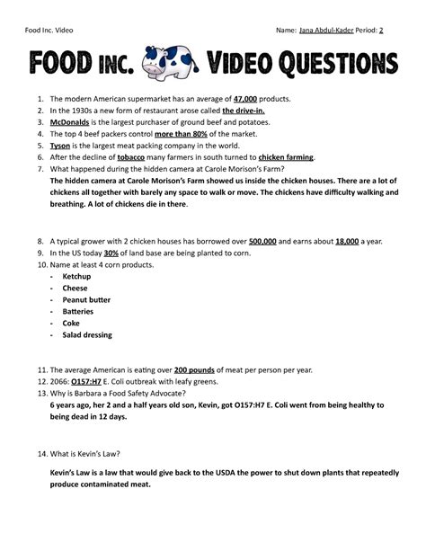 Food inc movie questions answer guide. - Manuale di servizio hitachi 32hdl51m plc1 monitor tv lcd.