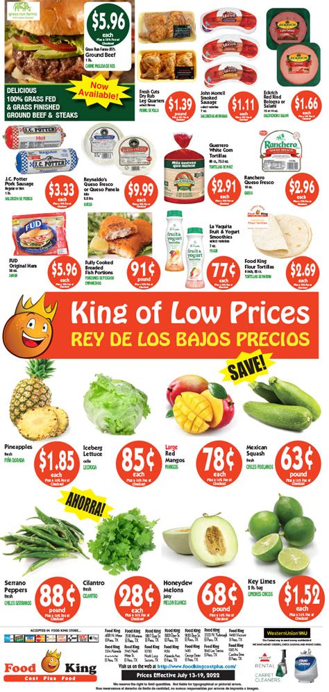 Food King Cost Plus provides groceries to your local community. Enjoy your shopping experience when you visit our supermarket. ... Weekly Ad Store Search. Enter search radius in miles Within: Miles of ZIP Code: FOOD KING | El Paso (8201 Dyer St) Store Address: 8201 Dyer Street El Paso, TX 79904 Get Directions Phone: (915) 755-3012 Hours of ...