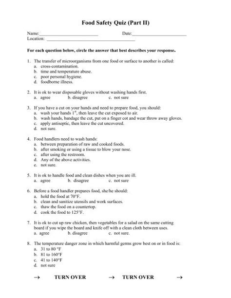 Food protection course final exam answers. Spend at least 600 minutes or 10 hours in the course. Only spend a maximum of 7 hours and 30 minutes in the course each day. Complete a survey evaluating the course upon completion. Pass all quizzes and the final exam with a score of at least 70% in three attempts or less. Only access the OSHA Outreach training within U.S. Jurisdiction. 