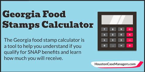Food stamps in georgia eligibility calculator. You can receive anywhere from $250 to $1504 each month in Texas SNAP benefits if you qualify. The exact amount will be determined by your household size and household income. The Texas Health and Human Services Department makes the final decision but you can estimate how much you might receive in monthly Texas food … 
