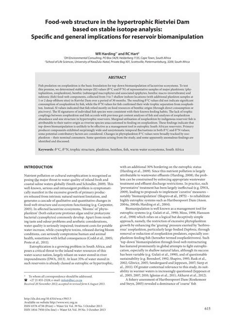 Food-web structure in the hypertrophic Rietvlei Dam based on