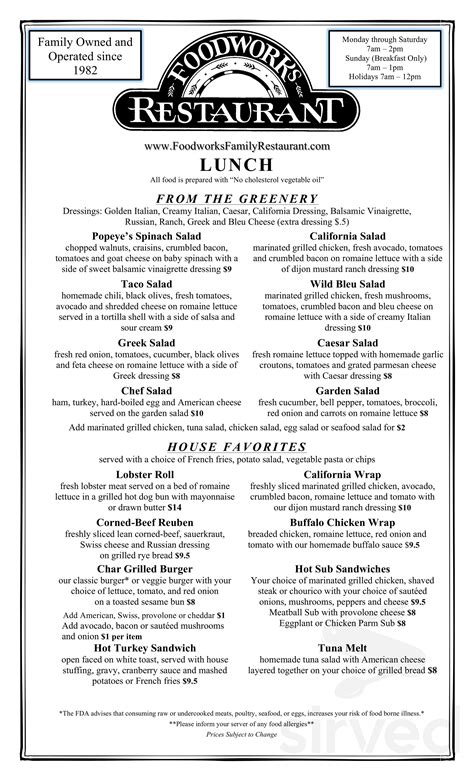 Foodworks Restaurant menu in Portsmouth, Rhode Island, …