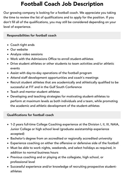 Football Coordinator Job Description