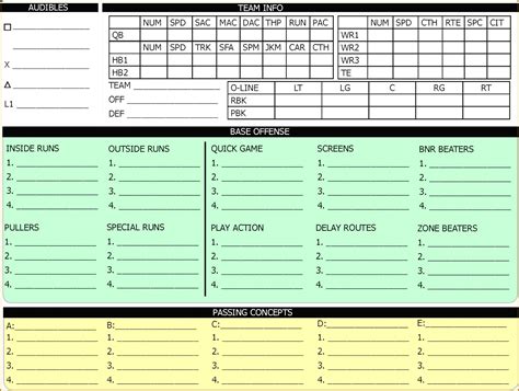 Football Offensive Play Call Sheet Template Excel Portal Tutorials