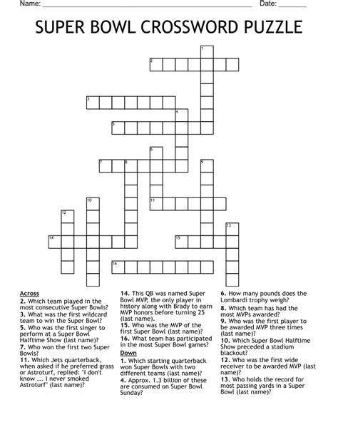For The Super Bowl Winning Team Crossword