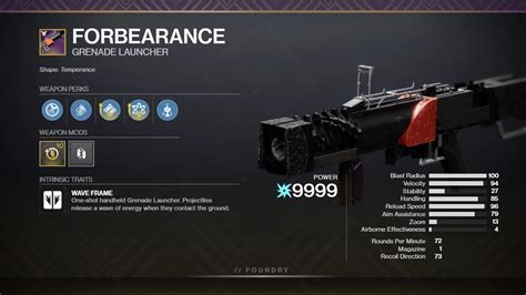 Forbearance destiny 2. This sub is for discussing Bungie's Destiny 2 and its predecessor, Destiny. Please read the sidebar rules and be sure to search for your question before posting. ... I just reached level 200 on my crafted Forbearance. You're gonna take this weapon with you on every single adventure you go on in this game, when you have the resources it's 100% ... 