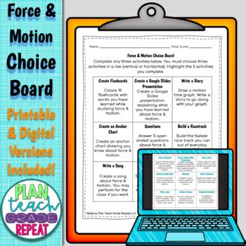 Force And Motion Choice Board Pdf