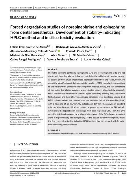 Forced degradation studies of norepinephrine and epinephrine from ...