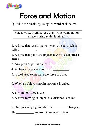Forces And Motion Worksheet Printable And Enjoyable Learning