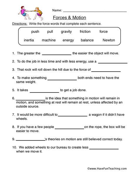 Forces Motion Worksheet by Teach Simple