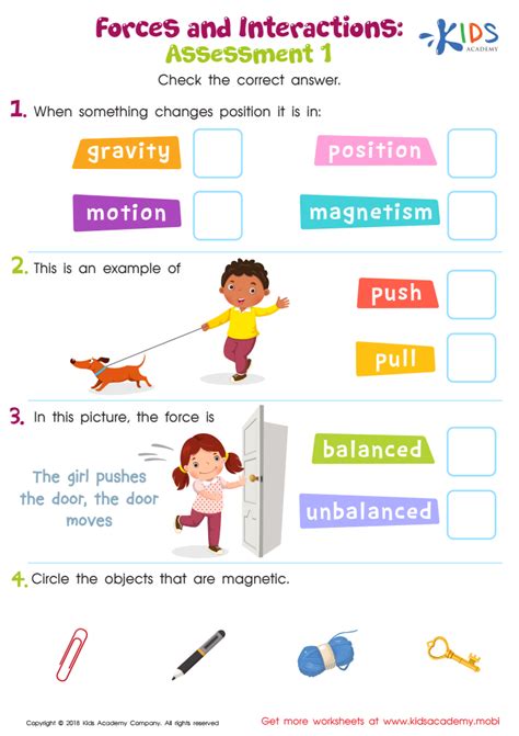 Forces and Interactions Printable Free Worksheet PDF for Children