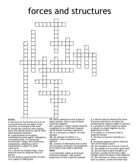 Forces and Structures Crossword WordMint