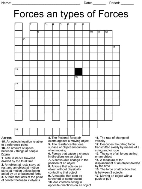 Forces and Types of forces Crossword WordMint