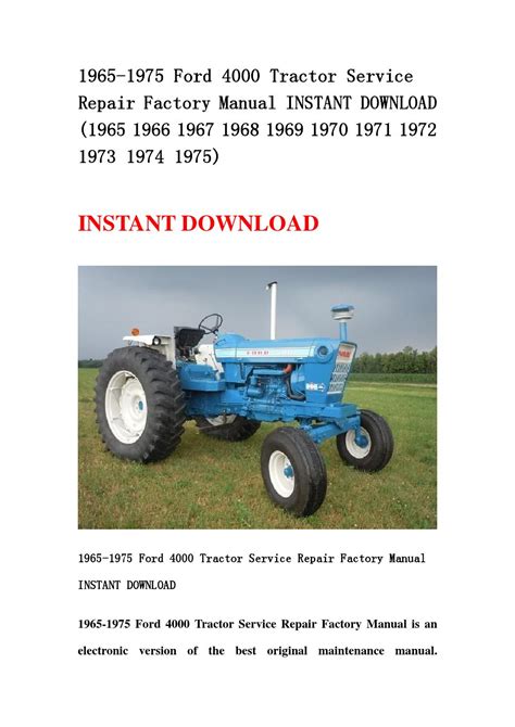Ford 4000 tractor service repair shop manual workshop 1965 1975. - La mesure du ciel sur la terre.