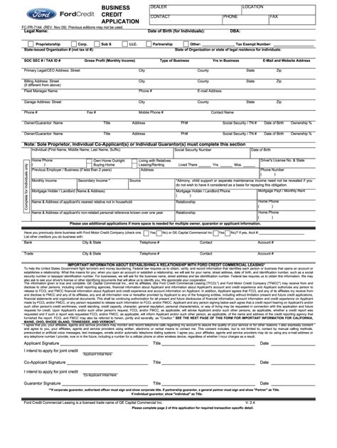 Ford Business Credit Application PDF Form - signNow