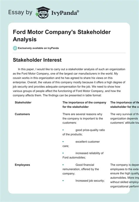 Ford Motor Company Stakeholders Analysis ipl.org