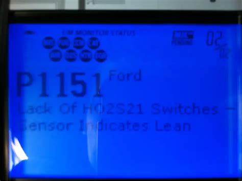 The fault code P1151 OBDII is only for Ford vehicles. It is set when the fuel control system does not detect the switching for a certain calibrated time. Symptoms of fault code P1151. The Check Engine lamp is on. Causes of OBD2 P1151. Reasons to …. 