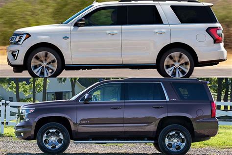 Ford expedition vs chevy tahoe. The Z71 off-road-equipped Tahoe came with the optional 5.3L/285-hp OHV Vortec V-8, and the Expedition with Ford's optional 5.4L SOHC V-8, good for 260 hp. All three were equipped with four-speed ... 