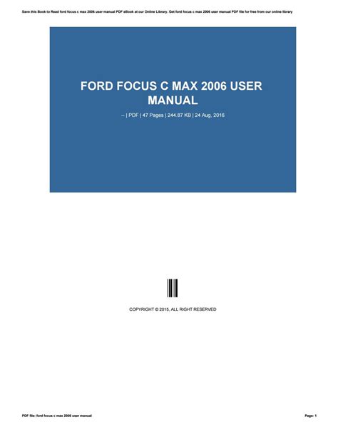 Ford focus c max 2006 workshop manual. - The guide to healthy eating brownstein.