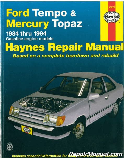 Ford tempo mercury topaz 84 94 haynes repair manuals. - Acura tl 99 ignition system manual.