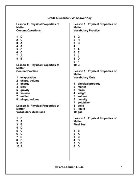 Forde-Ferrier Grade 7 Math ANSWER KEY Reporting Category 1 Readiness Standards 7.6(H) Introduction 7.6(H) Assessment Question Number Correct Answer Question Number Correct Answer 1 C 1 B 2 A 2 C 3 A 3 C 4 D 4 D 5 B 5 C 6 D 6 C 7 B 7 C 8 C 8 A 9 D 9 C 10 D 10 A 7.6(H) Practice 7.6(H) Enrichment .... 