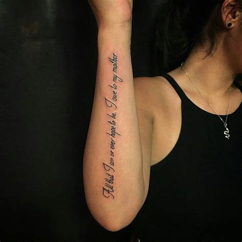 Forearm tattoo quotes. Whether it’s a piece of wisdom, a motto, or inspirational phrase, these tattoos can be incredibly meaningful. Women also have an amazing canvas for placing their quote tattoos. Classic choices are the wrist and the ribs, but you can also get creative and place tattoos on your shoulder blades, all over your back, or down the side of an arm. 