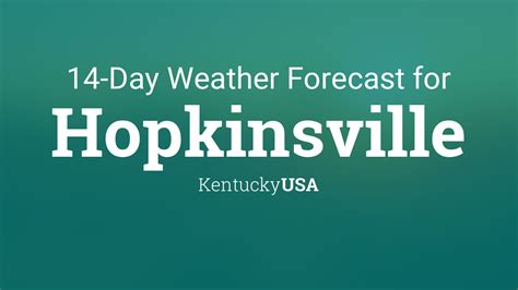Hopkinsville 14 Day Extended Forecast. Weather Today Weather Hourly 14 Day Forecast Yesterday/Past Weather Climate (Averages) Currently: 62 °F. Sunny. (Weather station: Fort Campbell U. S. Army Airfield, USA). See more current weather.. 