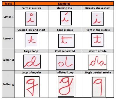 Forensic Handwriting Analysis Chart