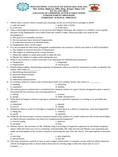Forensic Science Pretest And Answers