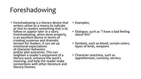 Foreshadowing in fairy tales.  Foreshadowing, when done properly, is an excellen...