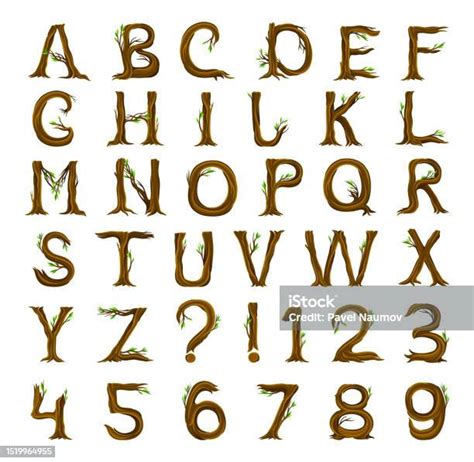 Forest Alphabet with Letters Arranged from Tree Trunks and Branches Big