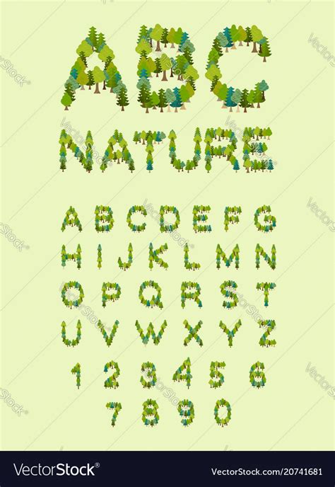 Forest Font. Tree Alphabet. Letter from Tree. Nature Alphabet Stock