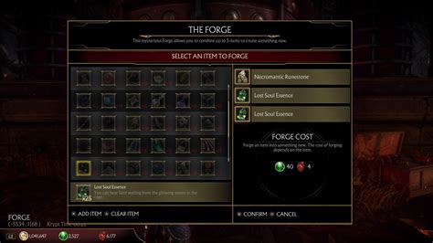 Each Forge Item has a certain cost associated with it - usually either a modest amount of Koins, Soul Fragments, or Hearts, and you’ll need to pay the combined fee of all three items to get the .... 