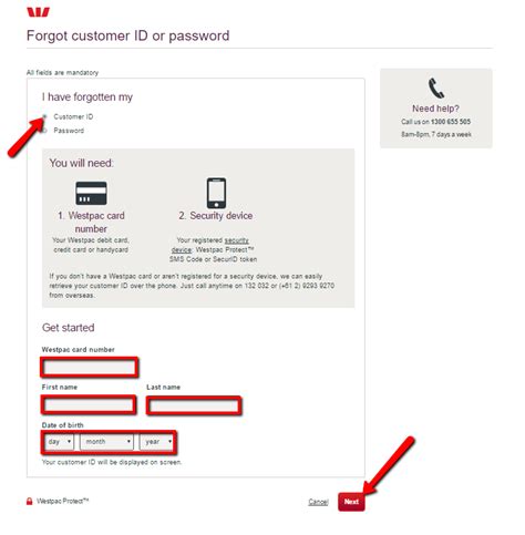 Forgotten Customer ID or Password - Westpac