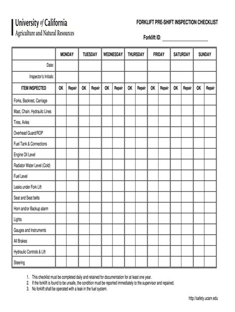Forklift Checklist Form the Form in Seconds Fill Out and Sign