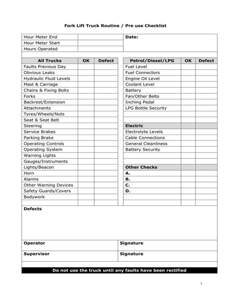 Forklift Checklist Template Excel Template 2 Resume Examples