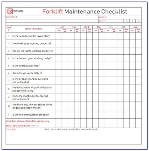 Forklift Checklist Template Excel prosecution2012