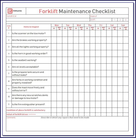 Forklift Checklist Template Pdf Resume Examples