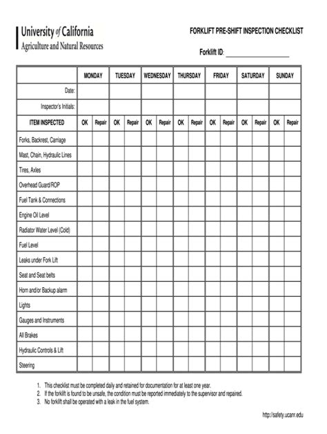 Forklift Inspection Checklist Form Fill Out and Sign Printable PDF