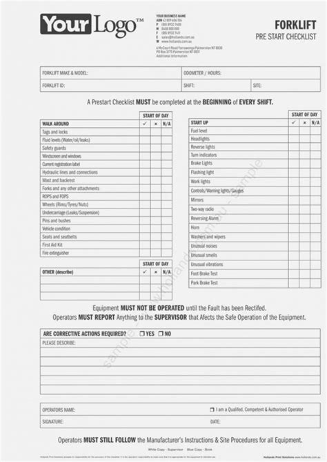 Forklift Inspection Checklist Forms Universal Network