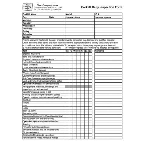 Forklift Inspection Forms Inspection Forms Standard Forms