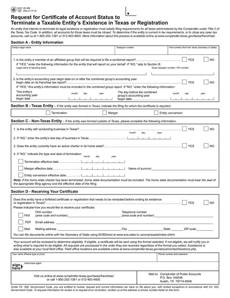 Form 05359. Request for Certificate of Account Status Forms Docs