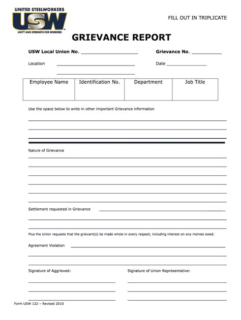 Form 1 for USW Works