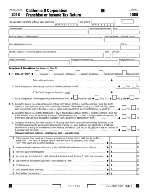 Instructions et aide à propos de ca form franchise . Law.com legal forms guide form 100's California s corporation franchise or income tax return s corporations doing business in California file their state franchise and income taxes owed by completing a form 100 s this document along with all schedules which must be attached can be found on the website of the California Franchise Tax Board .... 