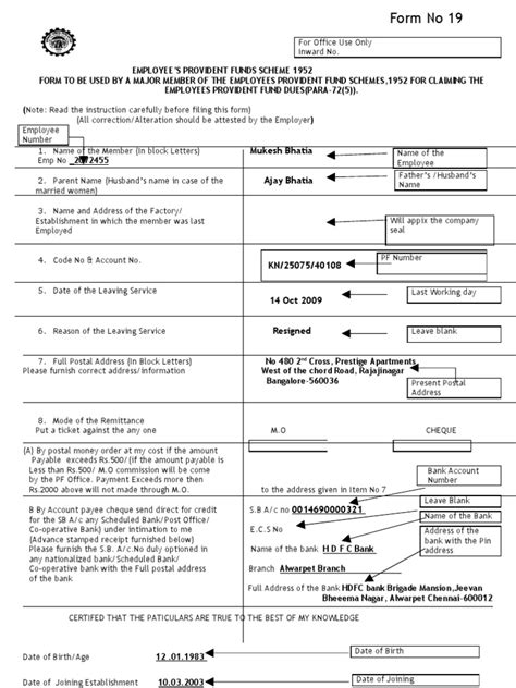 Form 19 Sample Filled Forms Master of Template Document