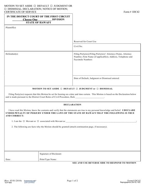 Form 1DC42 Download Fillable PDF or Fill Online Motion to Set Aside